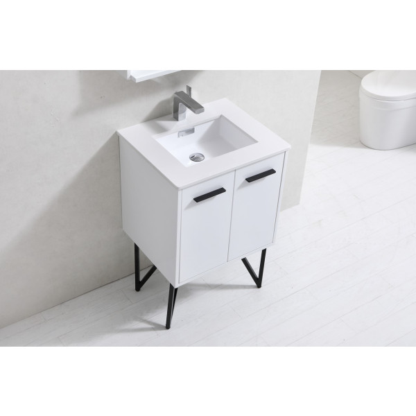 KubeBath KB24 Bosco 24 Inch Bath Vanity w/ Quartz Countertop & Matching Mirror