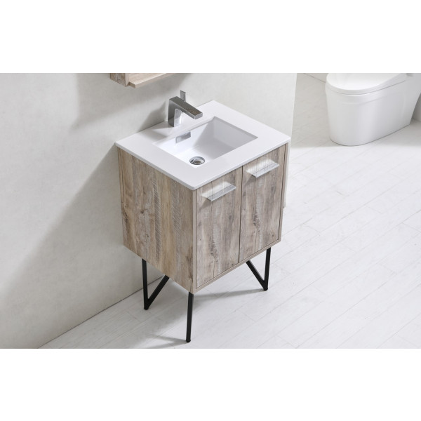 KubeBath KB24 Bosco 24 Inch Bath Vanity w/ Quartz Countertop & Matching Mirror