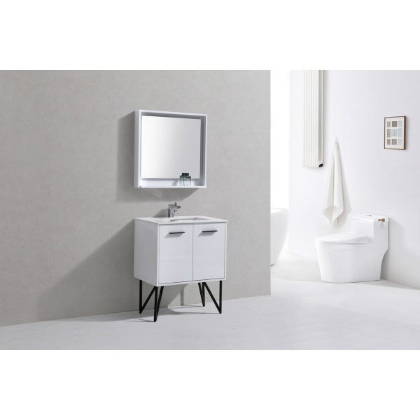 KubeBath KB30 Bosco 30 Inch Modern Bathroom Vanity w/ Quartz Countertop