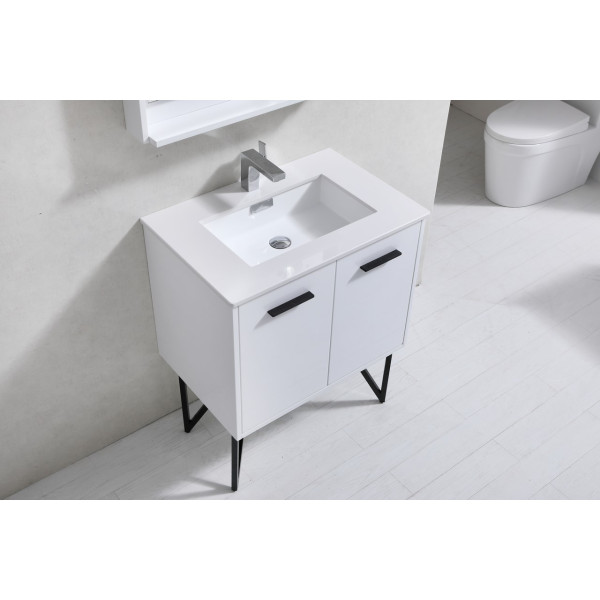 KubeBath KB30 Bosco 30 Inch Modern Bathroom Vanity w/ Quartz Countertop