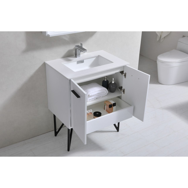 KubeBath KB30 Bosco 30 Inch Modern Bathroom Vanity w/ Quartz Countertop