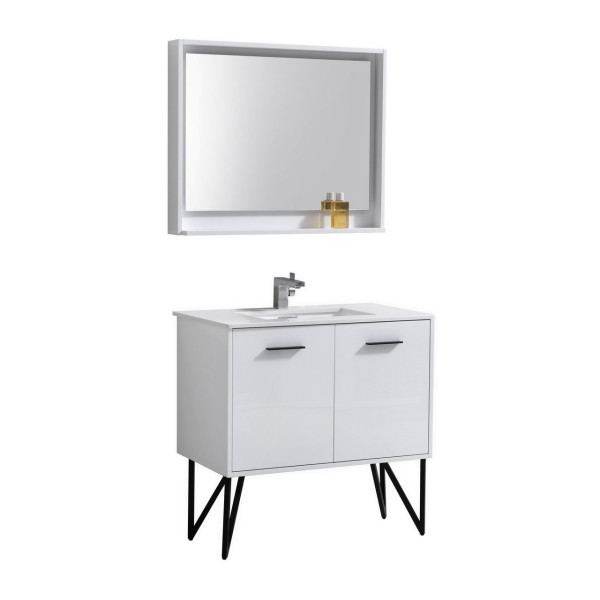 KubeBath KB36 Bosco 36" Bath Vanity w/ Quartz Countertop & Matching Mirror