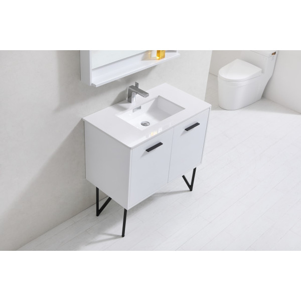 KubeBath KB36 Bosco 36" Bath Vanity w/ Quartz Countertop & Matching Mirror