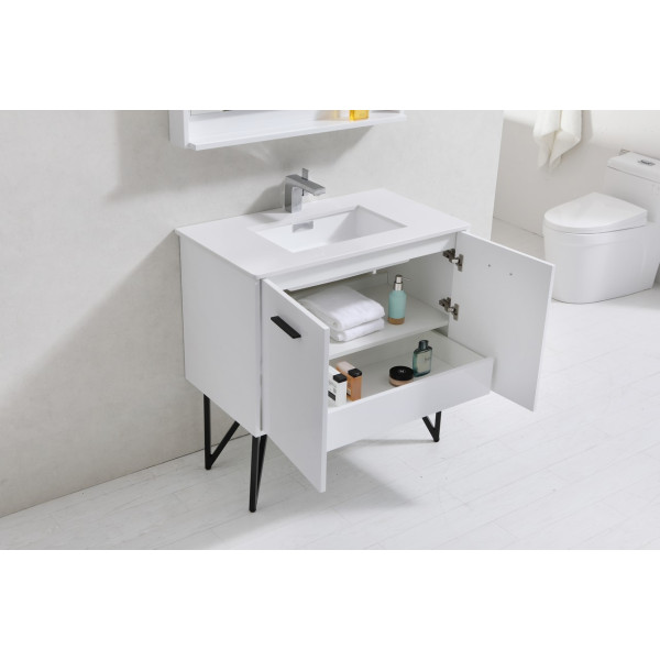 KubeBath KB36 Bosco 36" Bath Vanity w/ Quartz Countertop & Matching Mirror