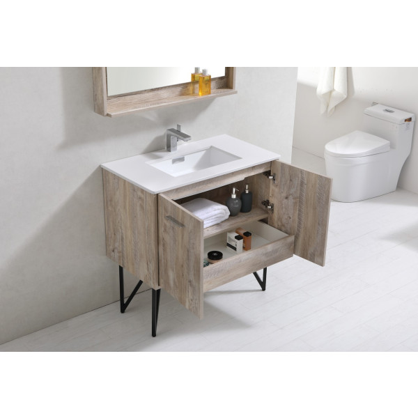 KubeBath KB36 Bosco 36" Bath Vanity w/ Quartz Countertop & Matching Mirror