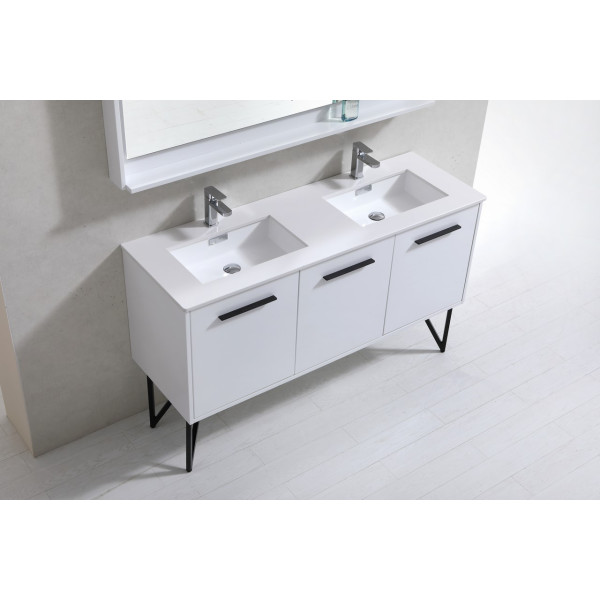 KubeBath KB60D Bosco 60 Inch Double Sink Bath Vanity w/ Matching Mirror