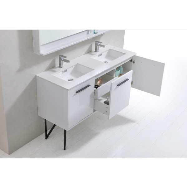 KubeBath KB60D Bosco 60 Inch Double Sink Bath Vanity w/ Matching Mirror