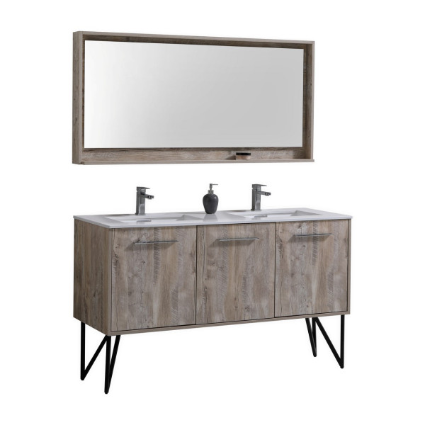 KubeBath KB60D Bosco 60 Inch Double Sink Bath Vanity w/ Matching Mirror