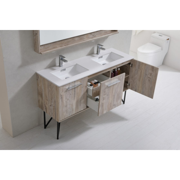 KubeBath KB60D Bosco 60 Inch Double Sink Bath Vanity w/ Matching Mirror
