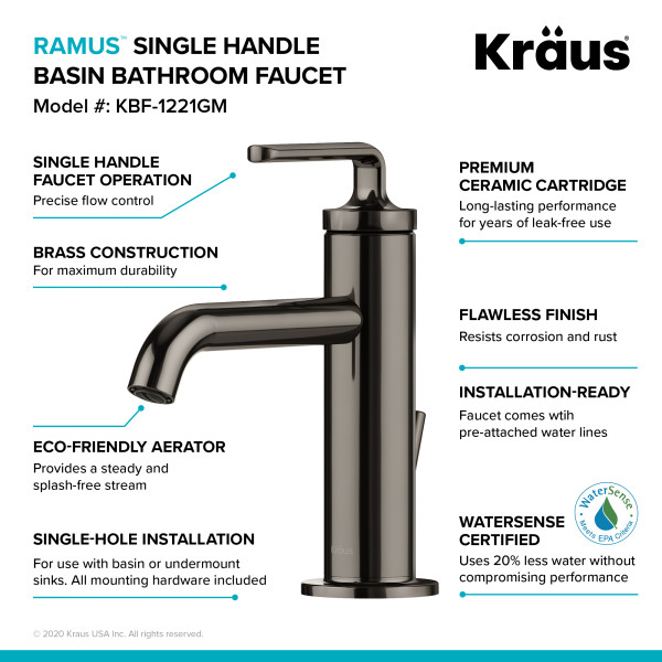 Kraus KBF-1221 Ramus™ Single Handle Bath Faucet with Lift Rod Drain