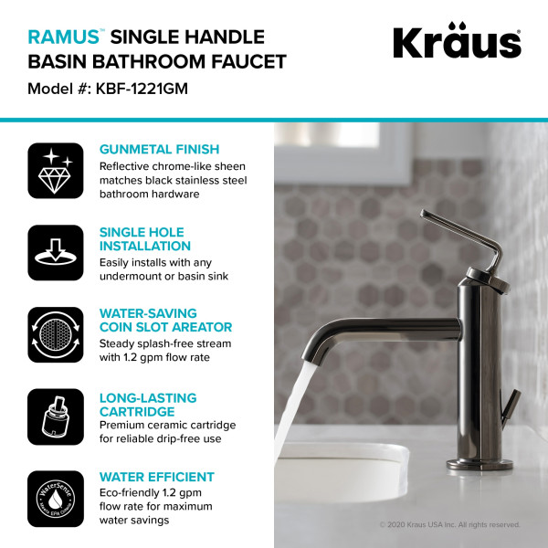 Kraus KBF-1221 Ramus™ Single Handle Bath Faucet with Lift Rod Drain