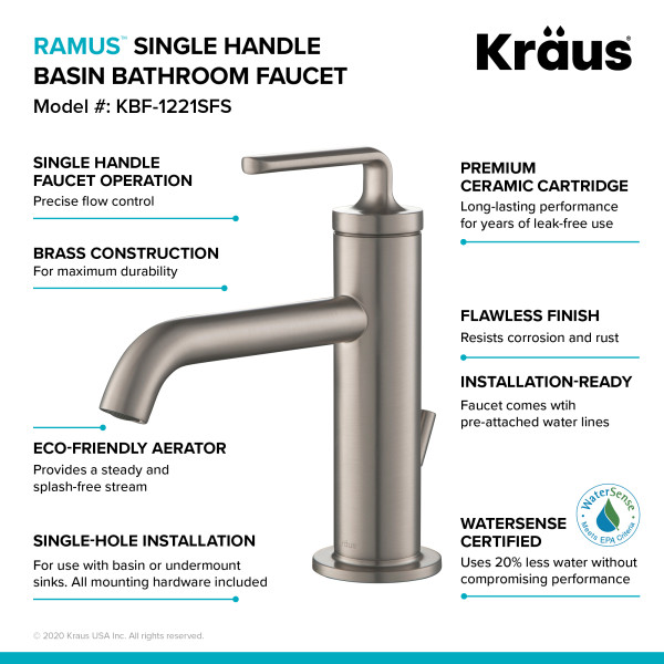 Kraus KBF-1221 Ramus™ Single Handle Bath Faucet with Lift Rod Drain