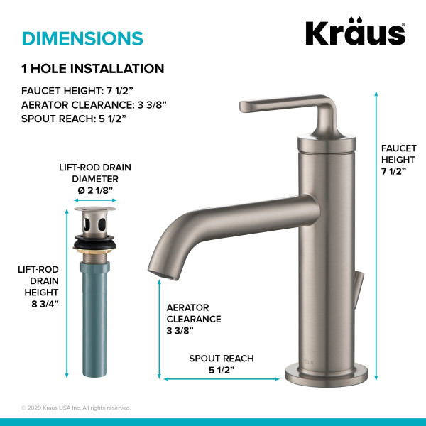 Kraus KBF-1221 Ramus™ Single Handle Bath Faucet with Lift Rod Drain