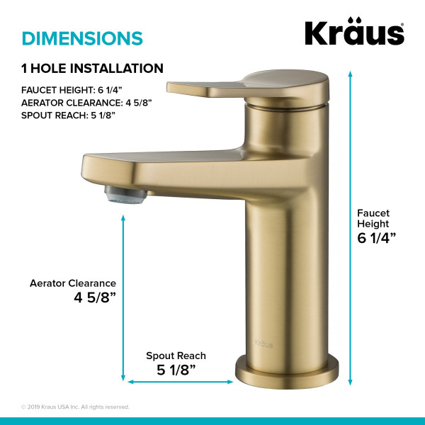 Kraus KBF-1401BG Indy™ Single Handle Bathroom Faucet In Brushed Gold Finish