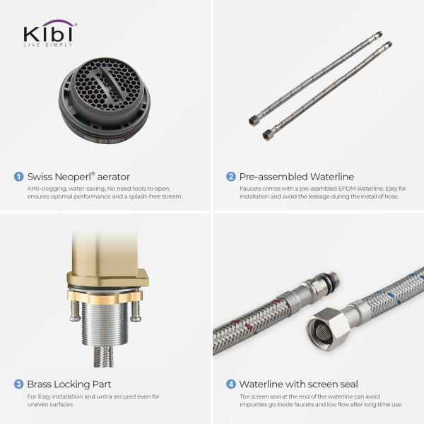 KIBI KBF1001BG Mirage Single Handle Bathroom Vanity Sink Faucet