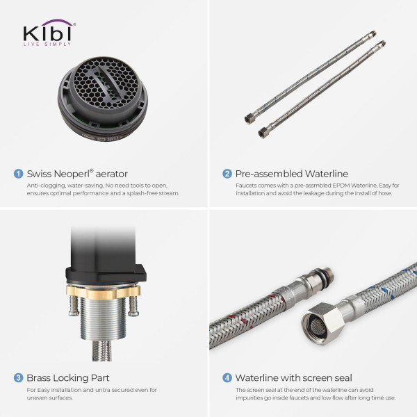 KIBI KBF1001MB Mirage Single Handle Bathroom Vanity Sink Faucet