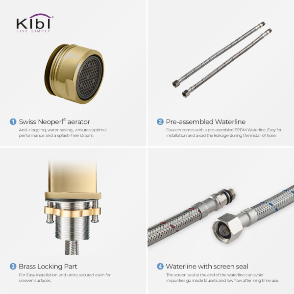 KIBI KBF1002BG Cubic Single Handle Bathroom Vanity Sink Faucet