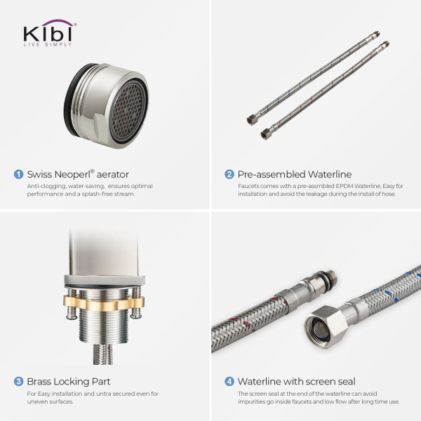 KIBI KBF1002BN Cubic Single Handle Bathroom Vanity Sink Faucet