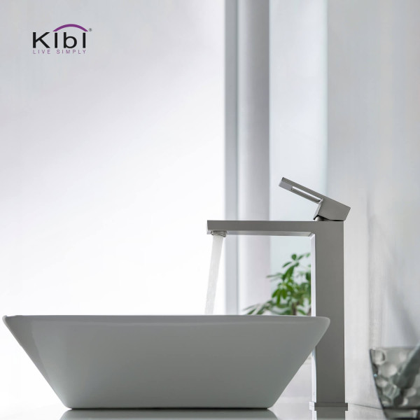 KIBI KBF1003BN Cubic Single Handle Bathroom Vessel Sink Faucet
