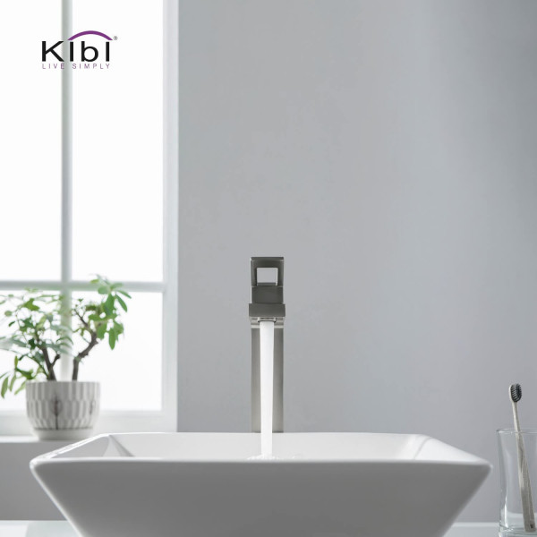 KIBI KBF1003BN Cubic Single Handle Bathroom Vessel Sink Faucet