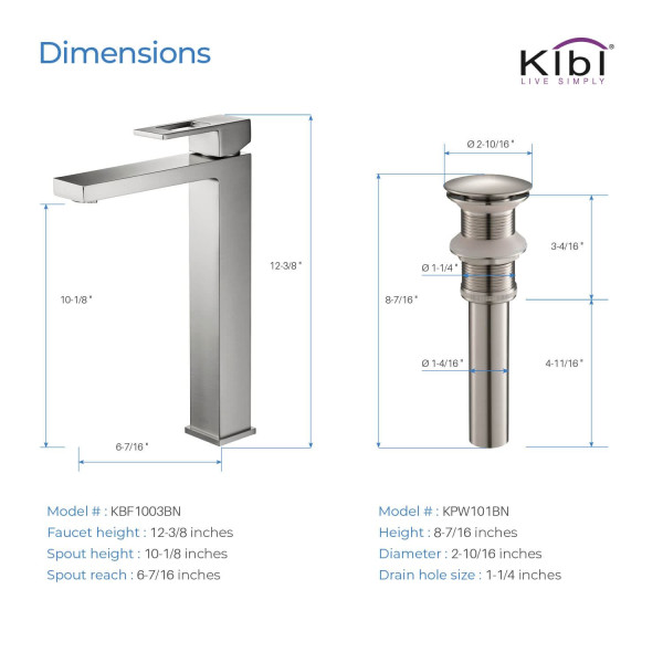 KIBI KBF1003BN Cubic Single Handle Bathroom Vessel Sink Faucet