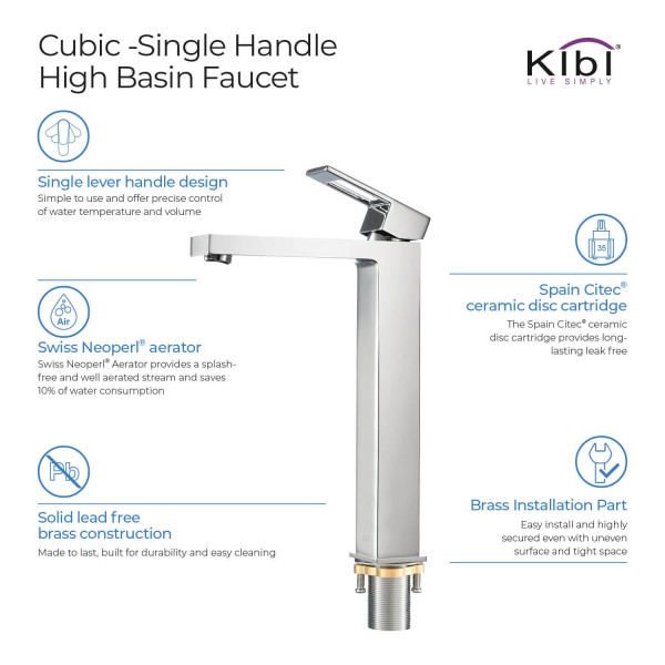 KIBI KBF1003CH Cubic Single Handle Bathroom Vessel Sink Faucet