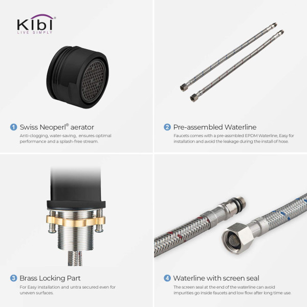 KIBI KBF1003MB Cubic Single Handle Bathroom Vessel Sink Faucet