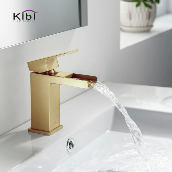 KIBI KBF1004BG Waterfall Single Handle Bathroom Vanity Sink Faucet