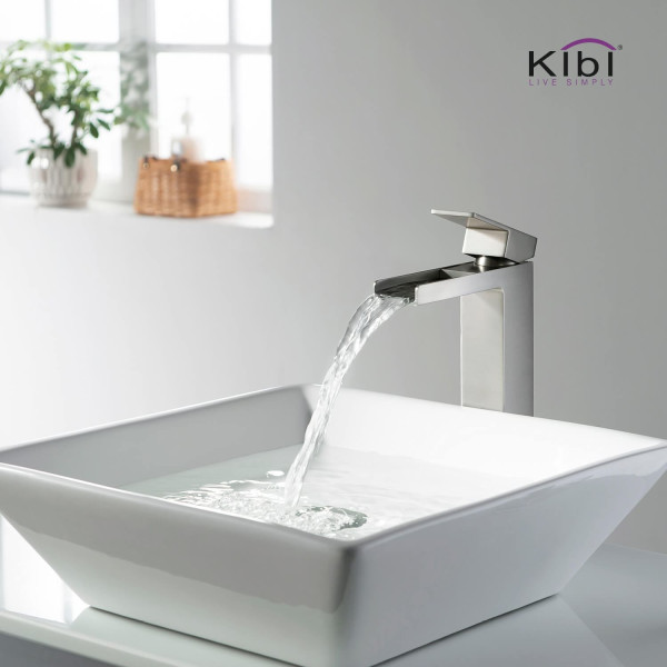 KIBI KBF1005BN Waterfall Single Handle Bathroom Vessel Sink Faucet
