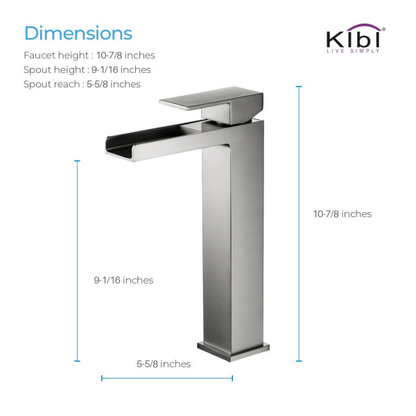 KIBI KBF1005BN Waterfall Single Handle Bathroom Vessel Sink Faucet