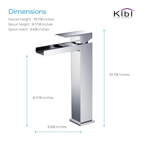 KIBI KBF1005CH Waterfall Single Handle Bathroom Vessel Sink Faucet