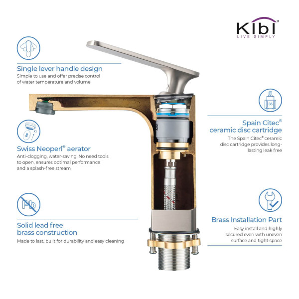 KIBI KBF1006BN Infinity Single Handle Bathroom Vanity Sink Faucet