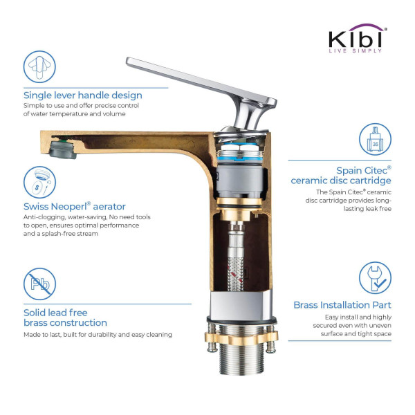 KIBI KBF1006CH Infinity Single Handle Bathroom Vanity Sink Faucet