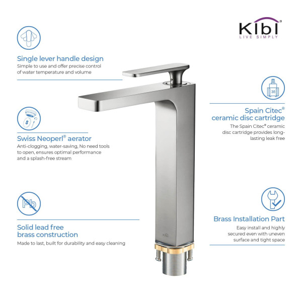 KIBI KBF1007BN Infinity Single Handle Bathroom Vessel Sink Faucet