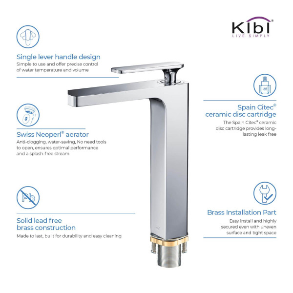 KIBI KBF1007CH Infinity Single Handle Bathroom Vessel Sink Faucet