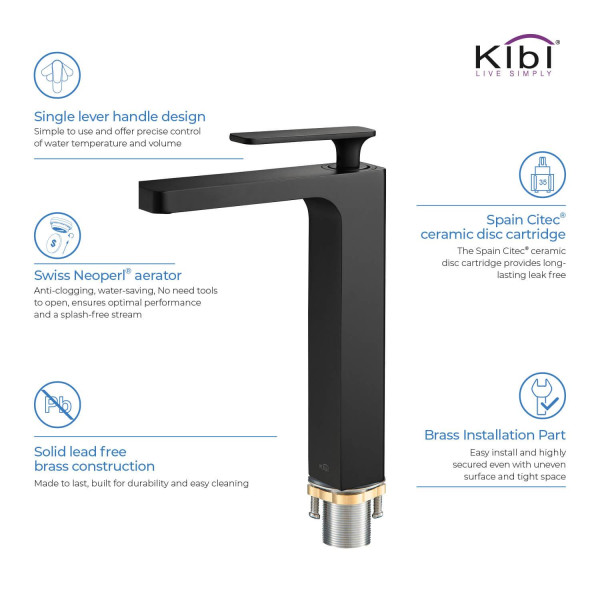 KIBI KBF1007MB Infinity Single Handle Bathroom Vessel Sink Faucet