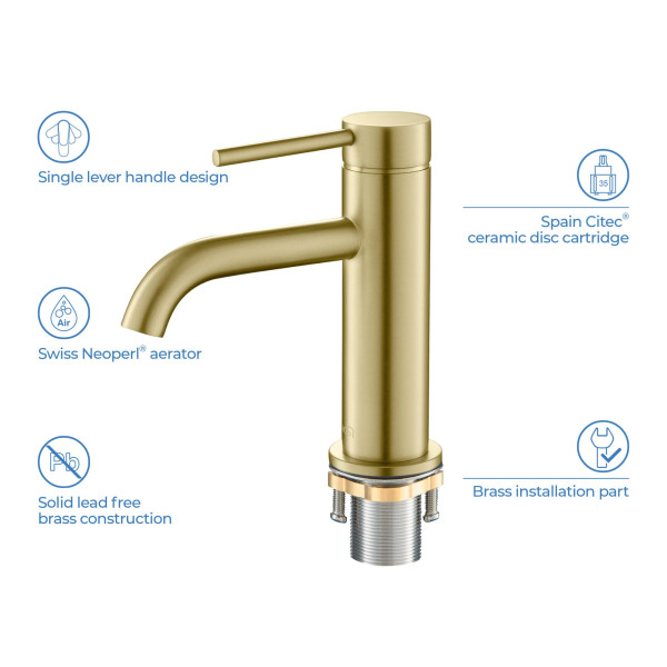 KIBI KBF1008BG Circular Single Handle Bathroom Vanity Sink Faucet