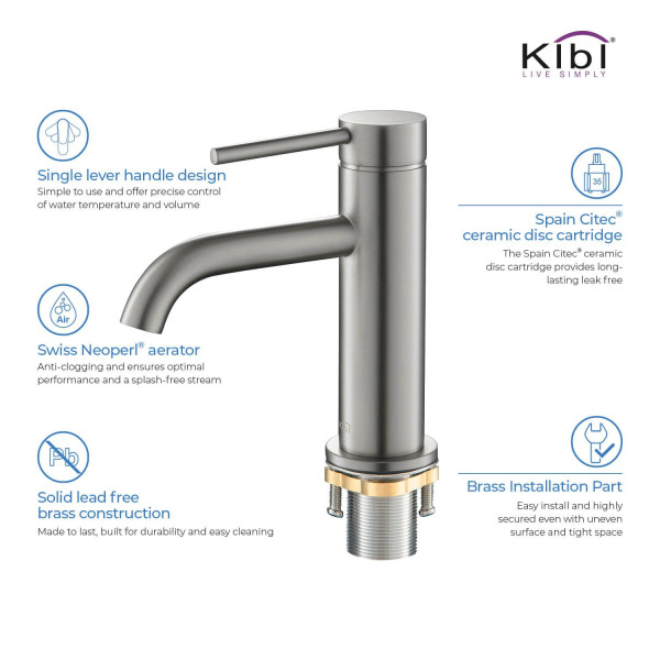 KIBI KBF1008BN Circular Single Handle Bathroom Vanity Sink Faucet