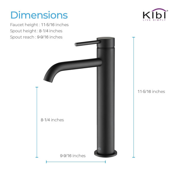 KIBI KBF1009MB Circular Single Handle Bathroom Vessel Sink Faucet