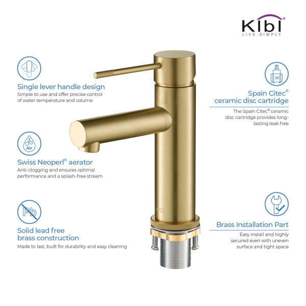 KIBI KBF1010BG Circular X Single Handle Bathroom Vanity Sink Faucet