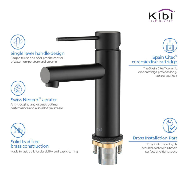 KIBI KBF1010MB Circular X Single Handle Bathroom Vanity Sink Faucet