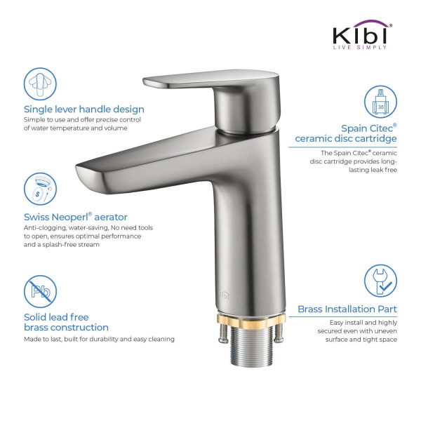 KIBI KBF1011BN Harmony Single Handle Bathroom Vanity Sink Faucet