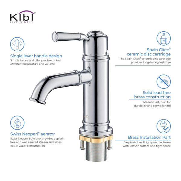 KIBI KBF1012CH Victorian Single Handle Bathroom Vanity Sink Faucet