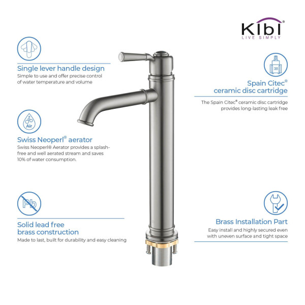 KIBI KBF1013BN Victorian Single Handle Bathroom Vessel Sink Faucet