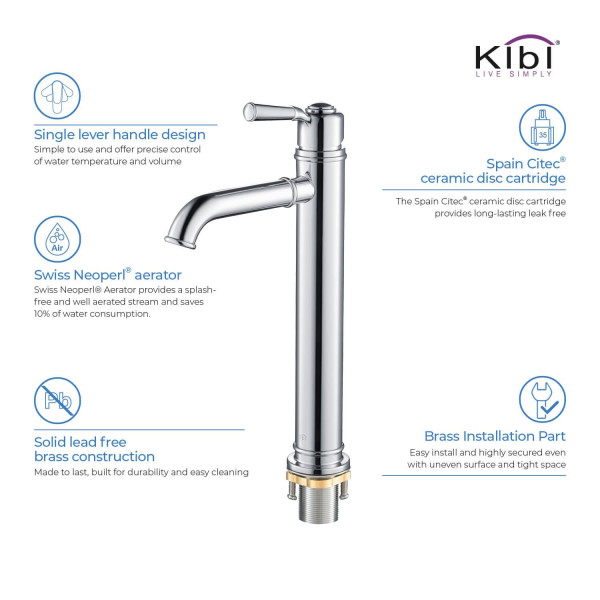 KIBI KBF1013CH Victorian Single Handle Bathroom Vessel Sink Faucet