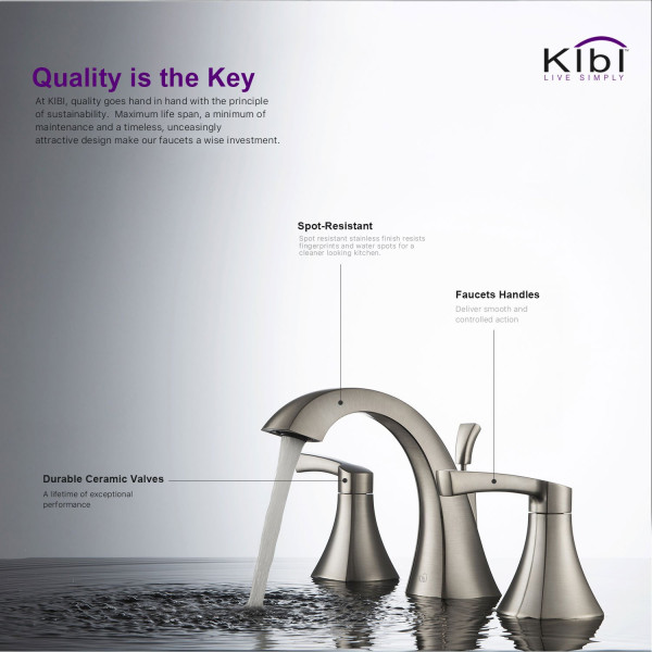 KIBI KBF1014BN Pyramid Bathroom Sink 8" Widespread Faucet with Drain Assembly