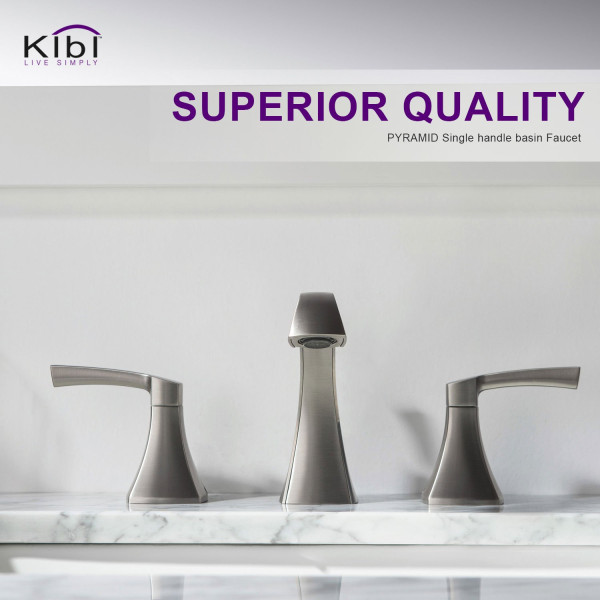 KIBI KBF1014BN Pyramid Bathroom Sink 8" Widespread Faucet with Drain Assembly
