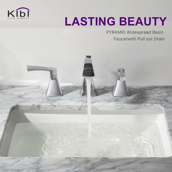 KIBI KBF1014CH Pyramid Bathroom Sink 8" Widespread Faucet with Drain Assembly