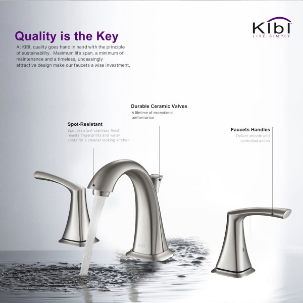 KIBI KBF1015BN Stonehenge Bathroom Sink 8" Widespread Faucet with Drain Assembly