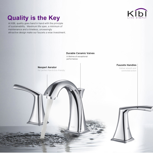 KIBI KBF1015CH Stonehenge Bathroom Sink 8" Widespread Faucet with Drain Assembly